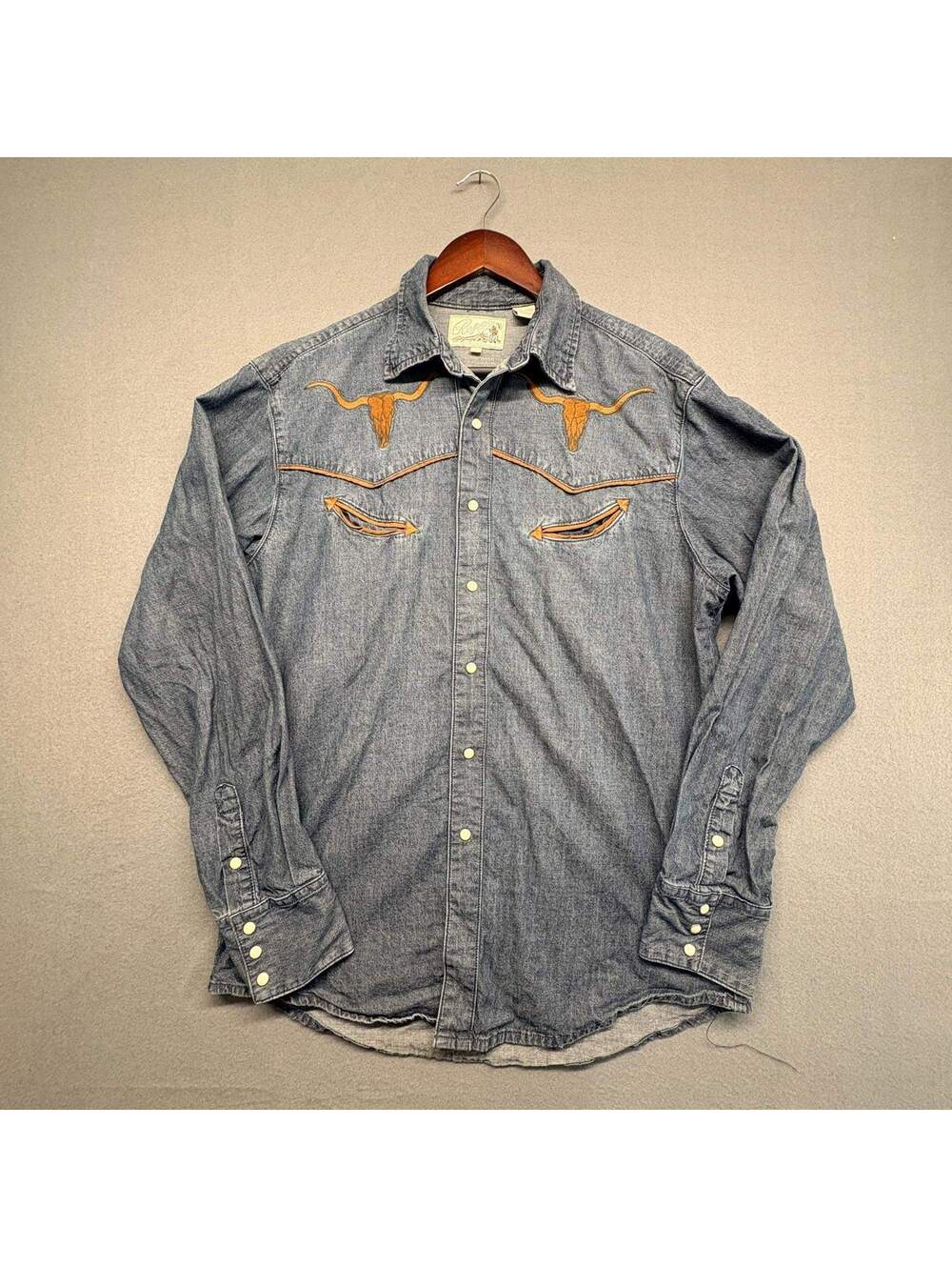 Vintage Roper Longhorn Denim Western Shirt Size Large 100% Cotton